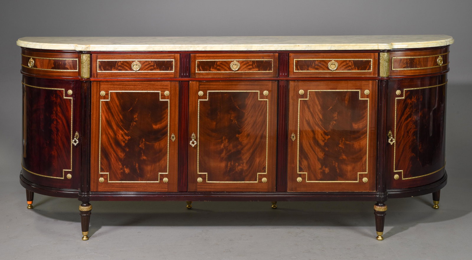 Louis XVI Style Marble Top Mahogany Sideboard #1: French Louis XVI Style Marble Top Mahogany Sideboard / Enfilade with Gilt Accents c.1950's - 41 in tall x 98 x 23