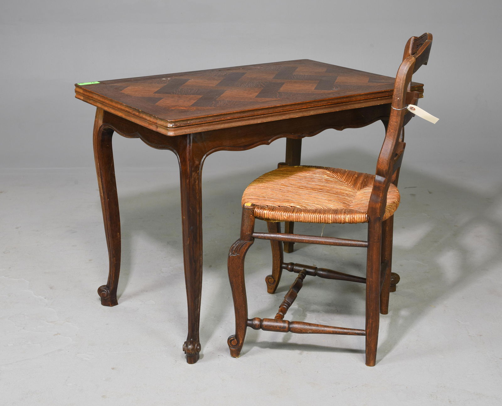 Louis XV Style Flip Top Table & Rush Seat Chair (1 of 4)