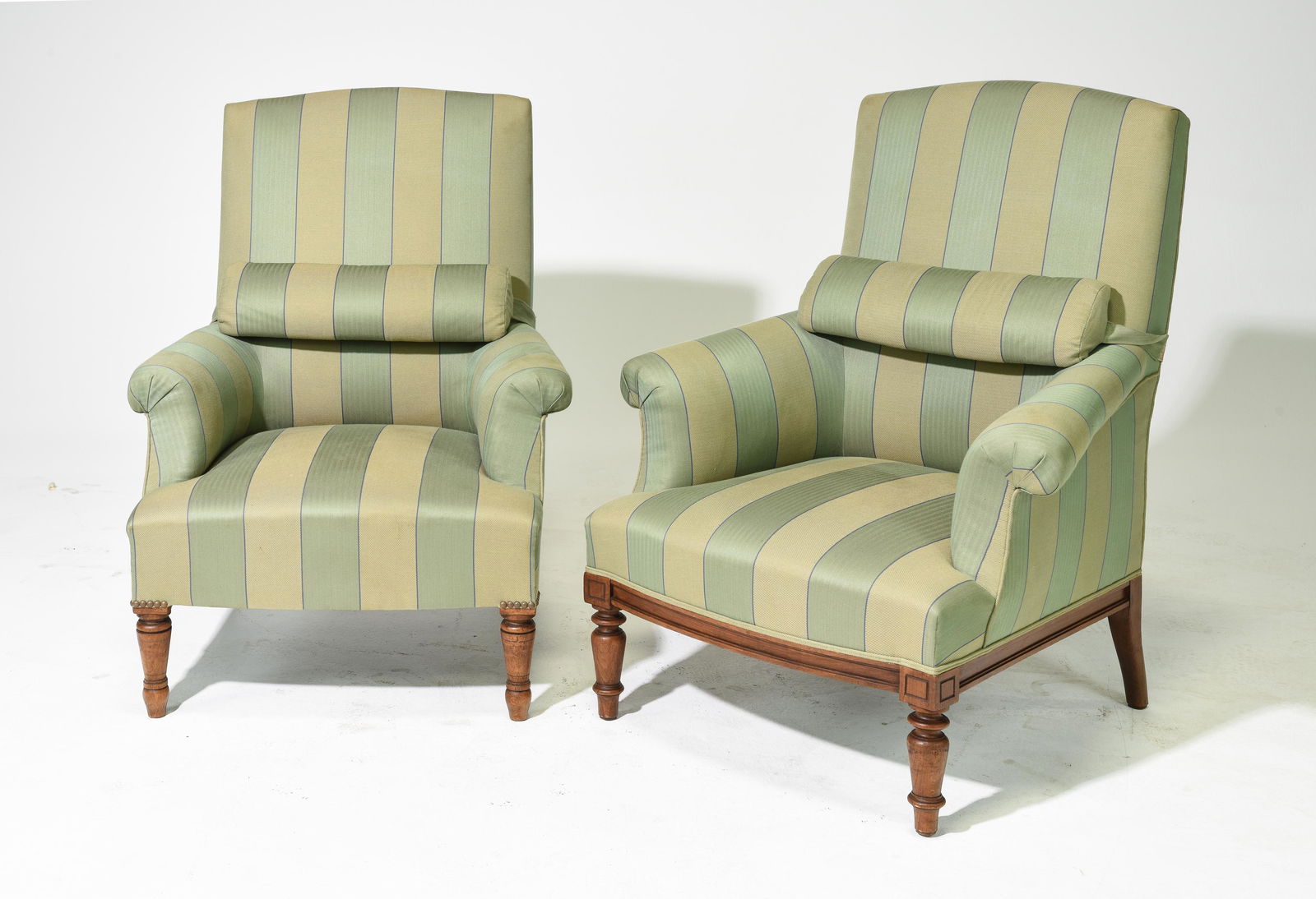 2 French Green Upholstered Arm Chairs (1 of 3)