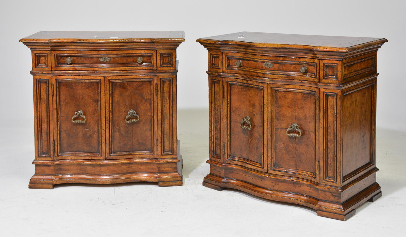 2 Henredon Tuscan 2 Door 1 Drawer Fruitwood Commodes: 2 Henredon Tuscan 2 Door 1 Drawer Fruitwood Commodes - 35 in tall x 38 x 21