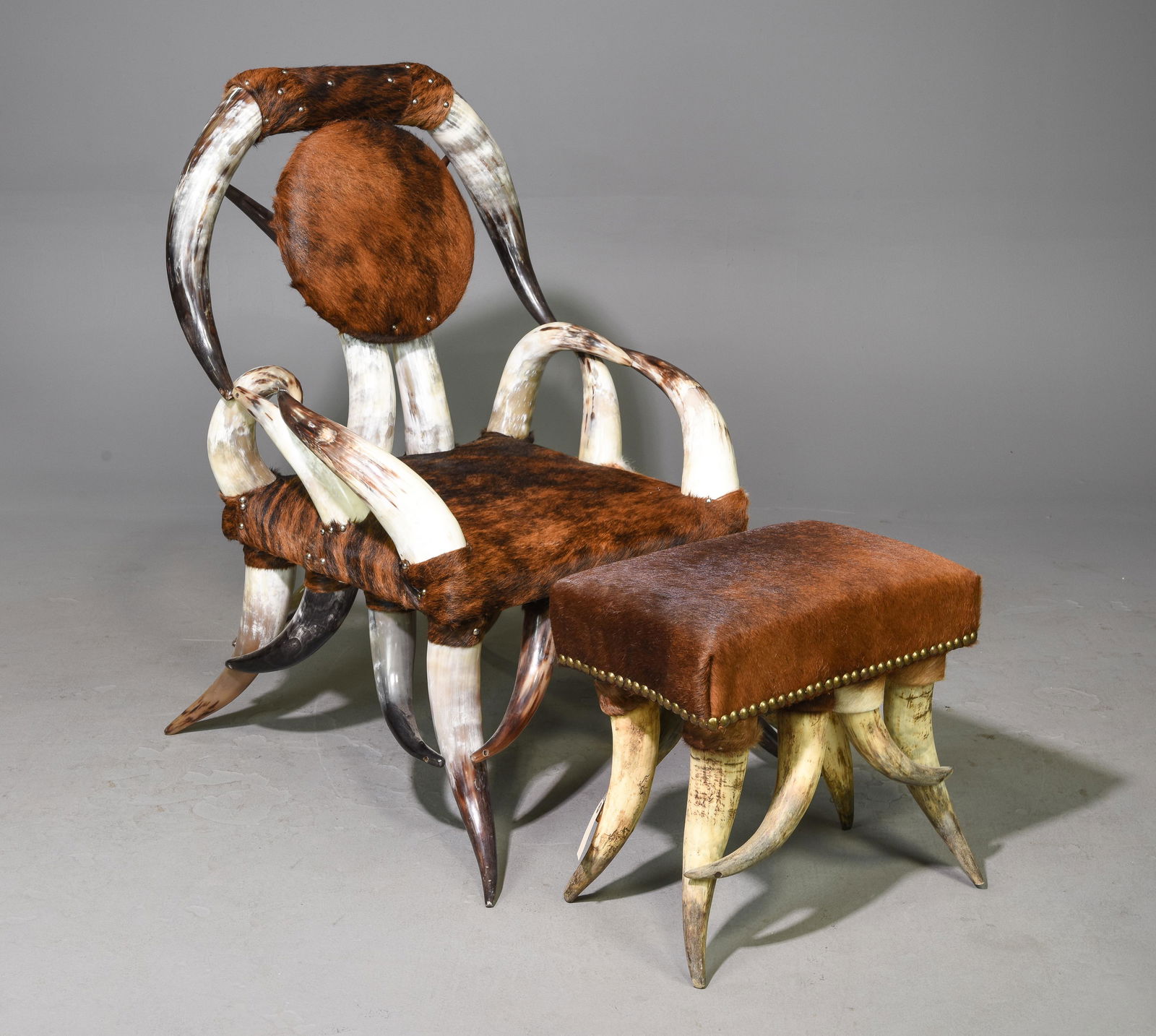 Cow Hide Horn Chair & Foot Stool (1 of 6)