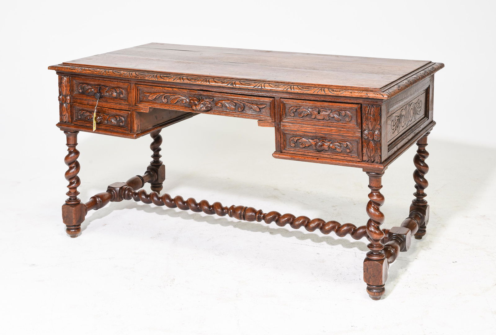 Louis XIII Style Carved Oak Barley Twist Desk (1 of 5)