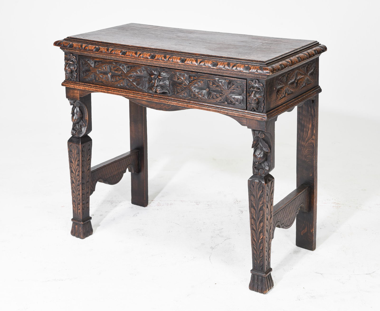 Single Drawer Carved Oak Hall Table with Lion Masks (1 of 5)