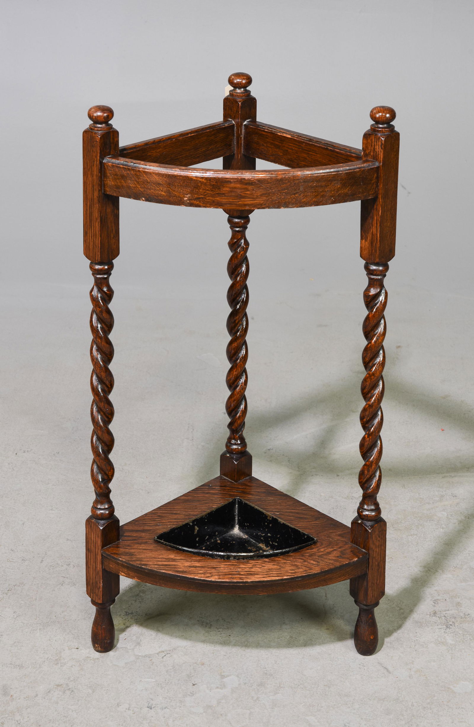 British Oak Barley Twist Corner Stick / Umbrella Stand Auction