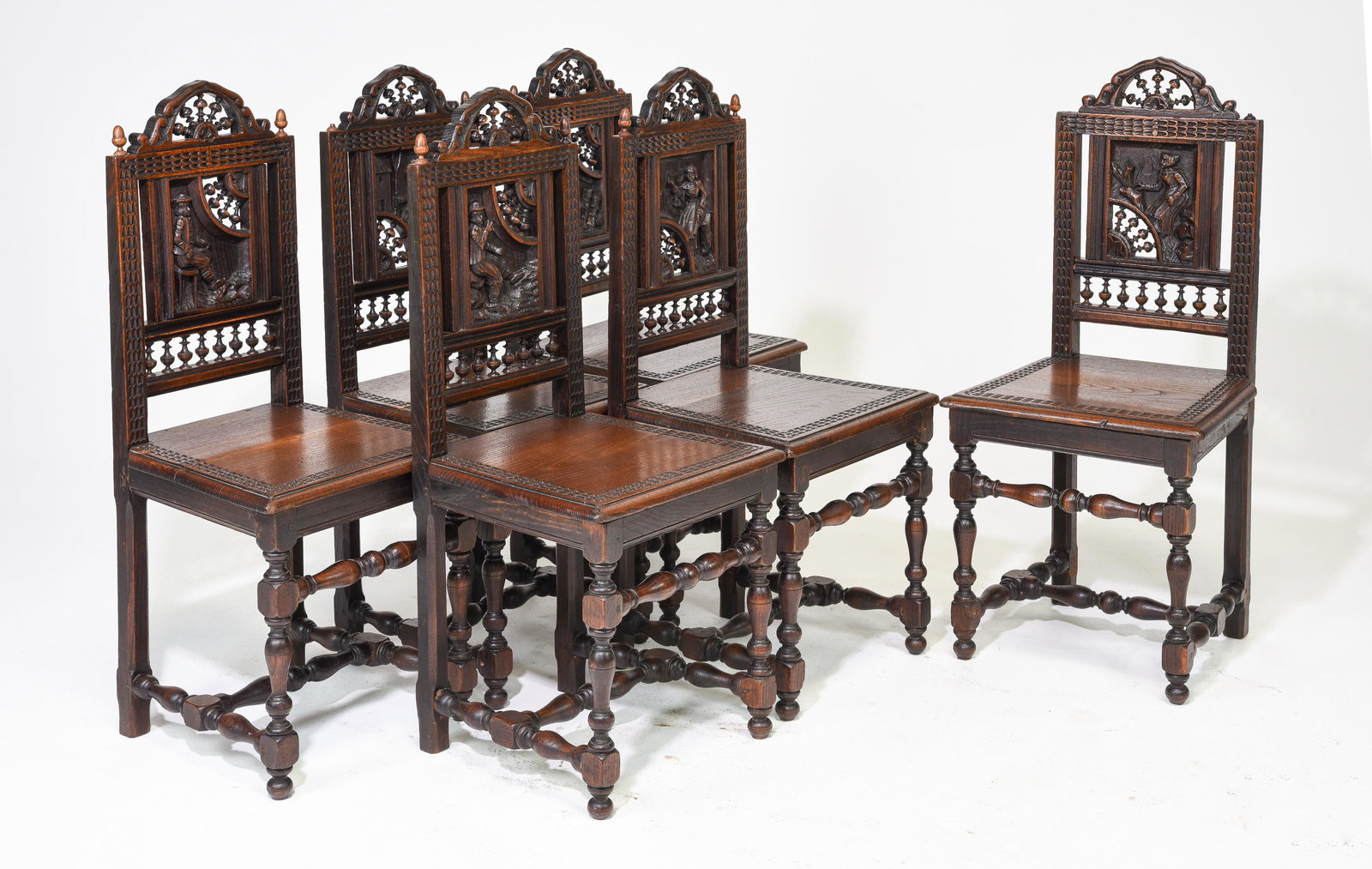 Set of 6 French Breton Style Carved Chestnut Chairs (1 of 5)