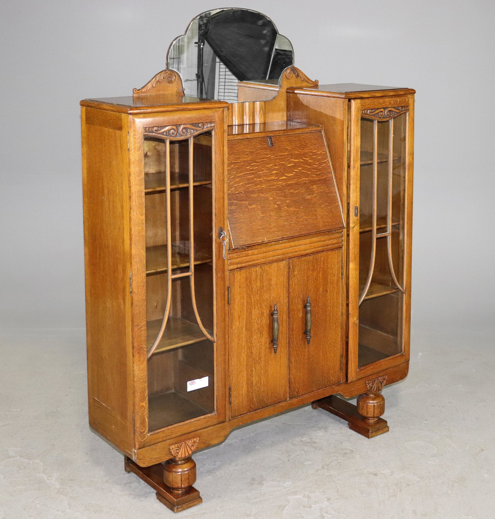Oak Secretary Bookcase With Mirror Top (1 of 3)