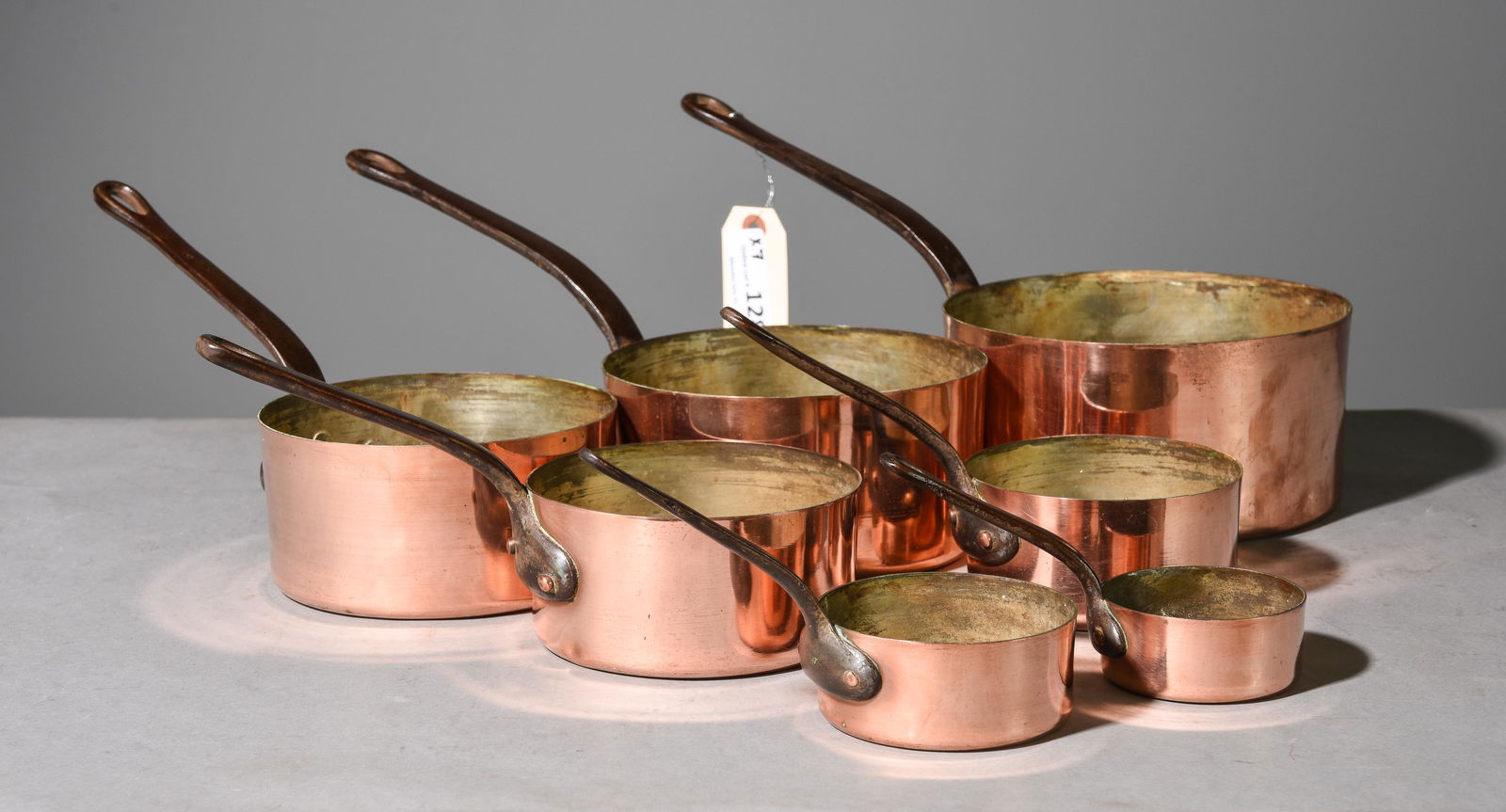 Set of 7 French Graduated Copper Sauce Pans (1 of 3)