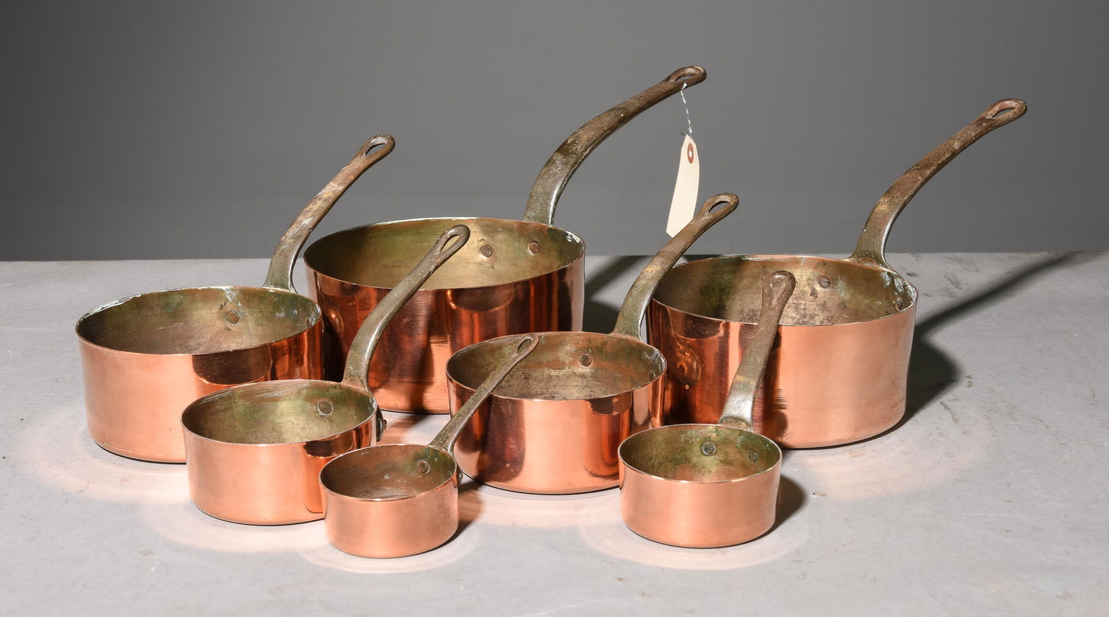 Set of 7 French Graduated Copper Sauce Pans (1 of 3)