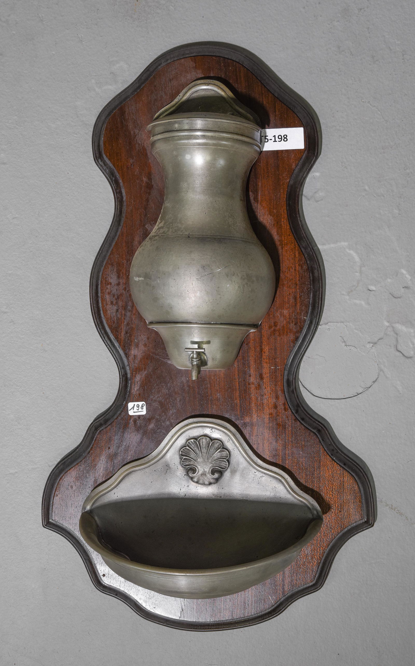 French Pewter Lavabo / Water Fond on Oak Board (1 of 3)