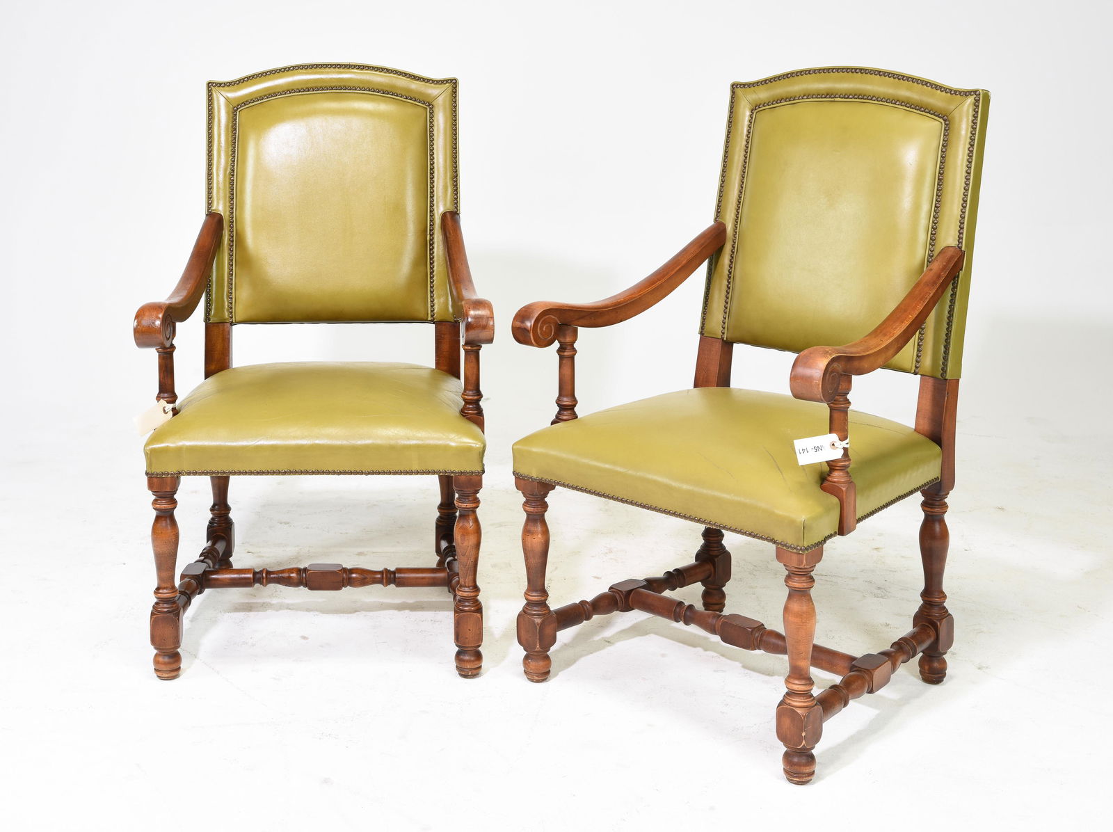 2 Danish Green Leather Arm Chairs (1 of 4)