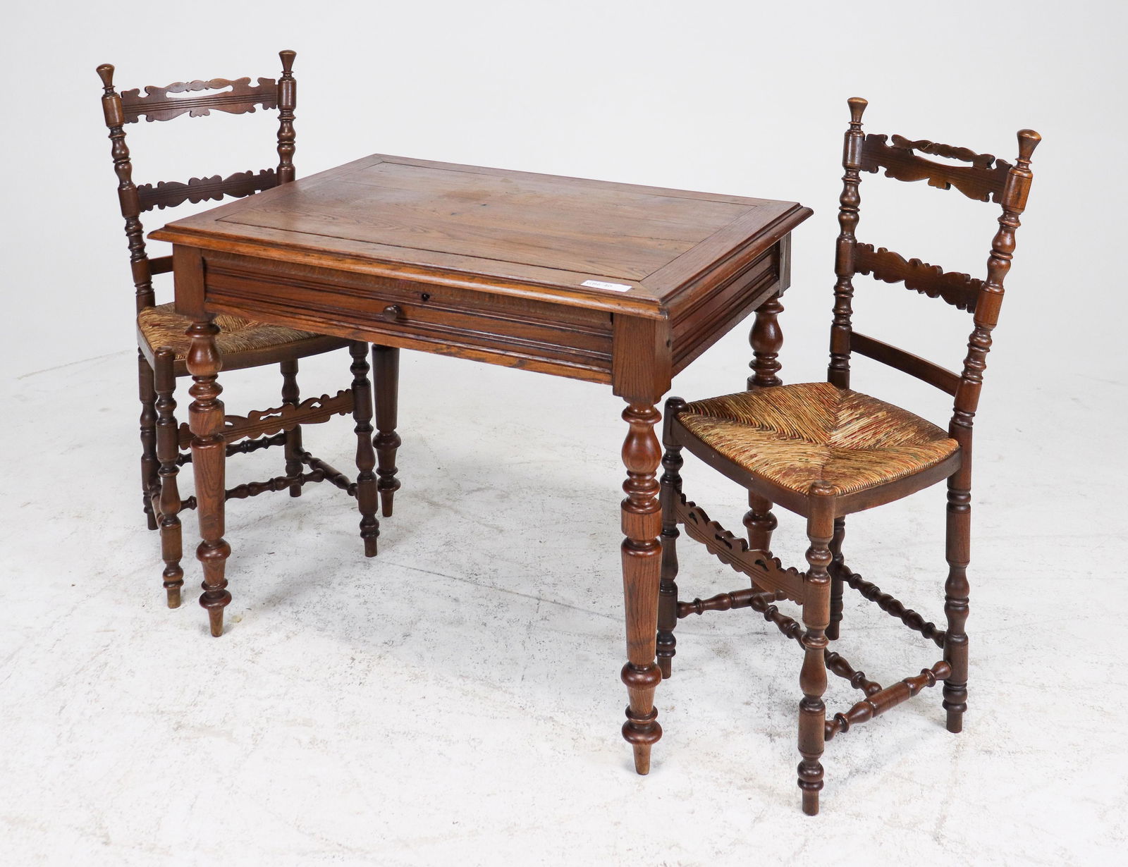 Henri II Style Walnut Table & 2 Chairs (1 of 7)