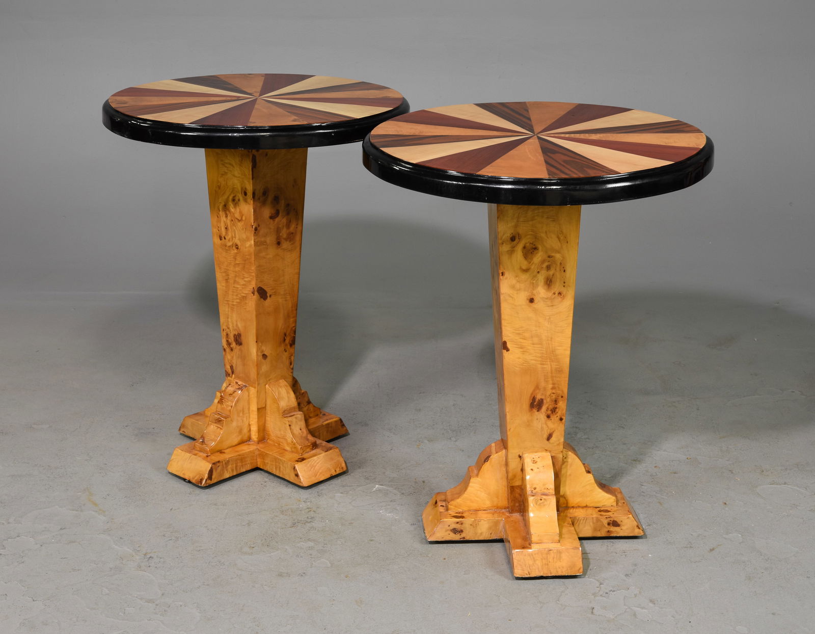 2 Art Deco Style Round Burled Occasional Tables (1 of 3)