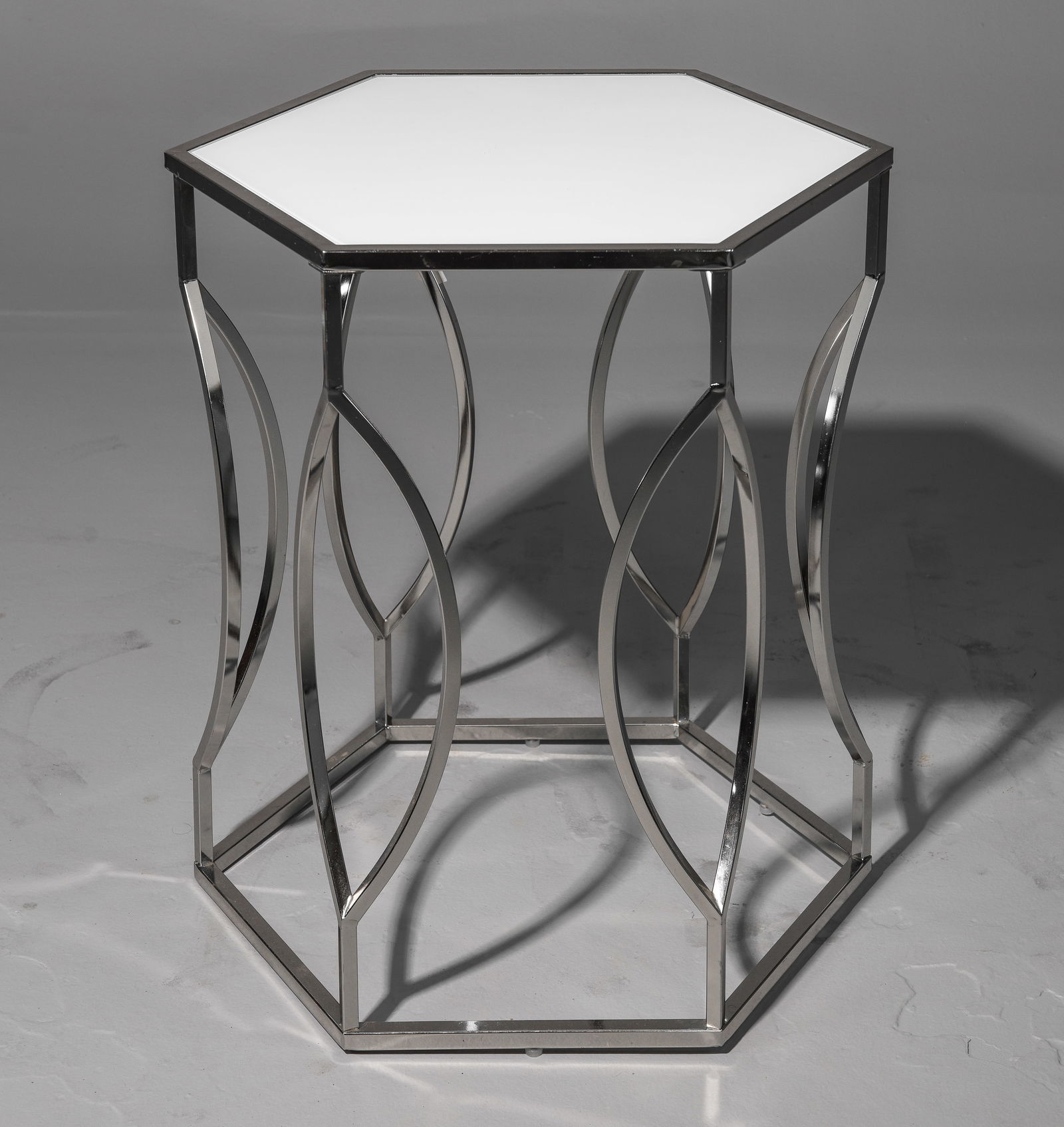 Modern Hexagonal End Table with Chromatic Finish (1 of 3)