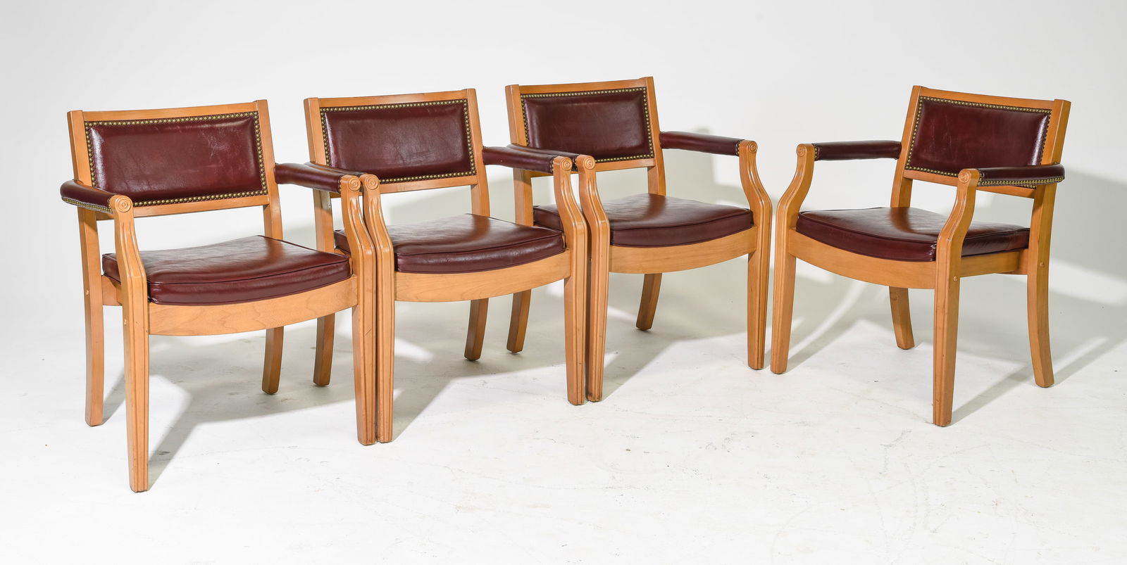 Set of 4 American Burgundy Leather Arm Chairs (1 of 5)