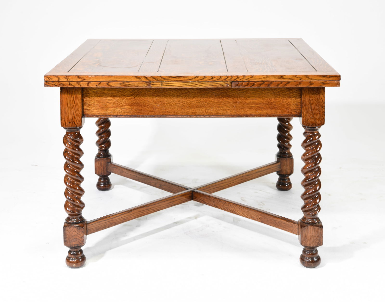 British Oak Barley Twist Draw Leaf Table c.1930's (1 of 5)
