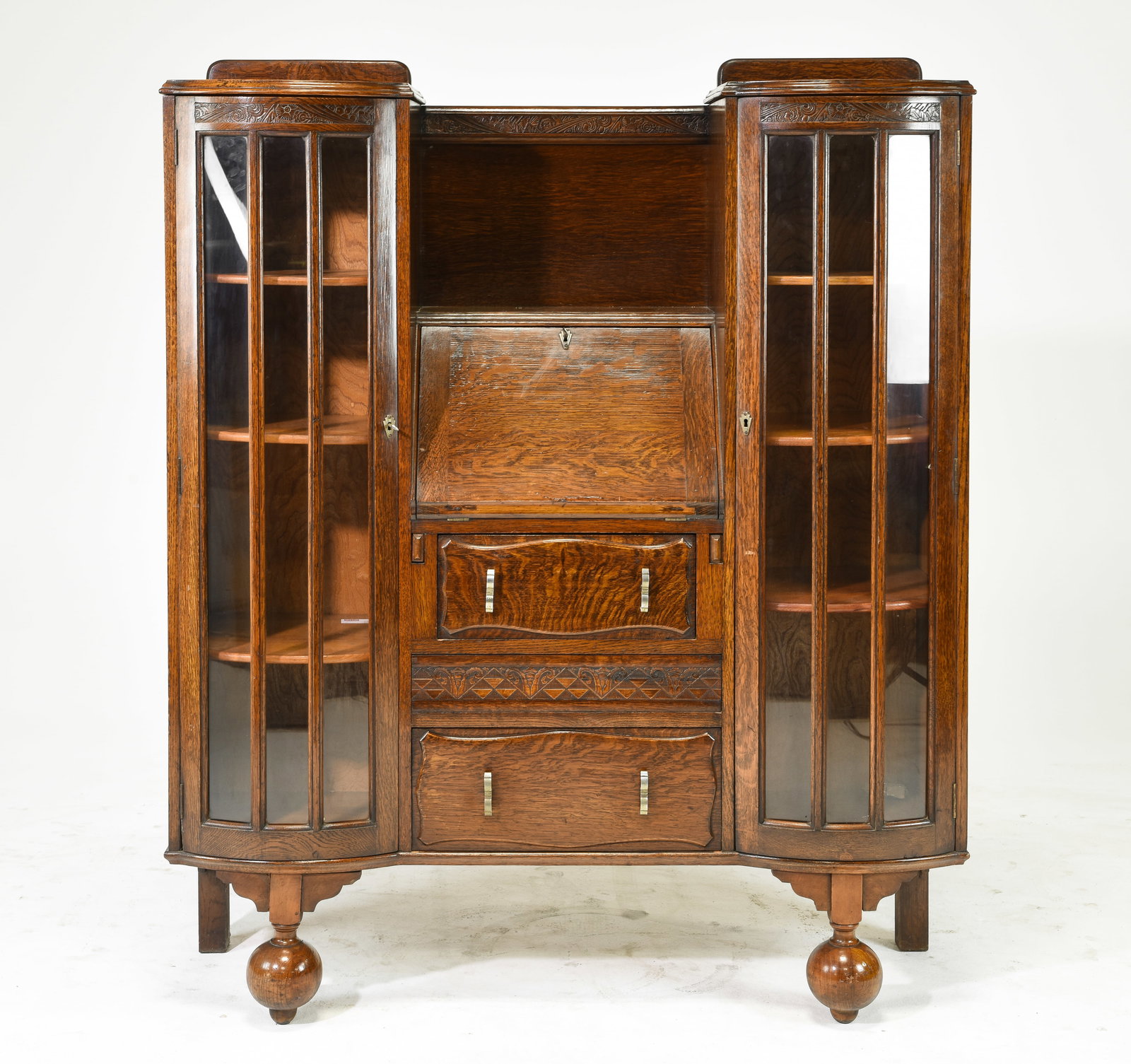 Tudor Style Oak Drop Front Side By Side c.1930's (1 of 8)