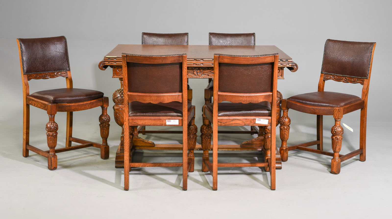 British Carved Oak Draw Leaf Table & 6 Chairs (1 of 7)