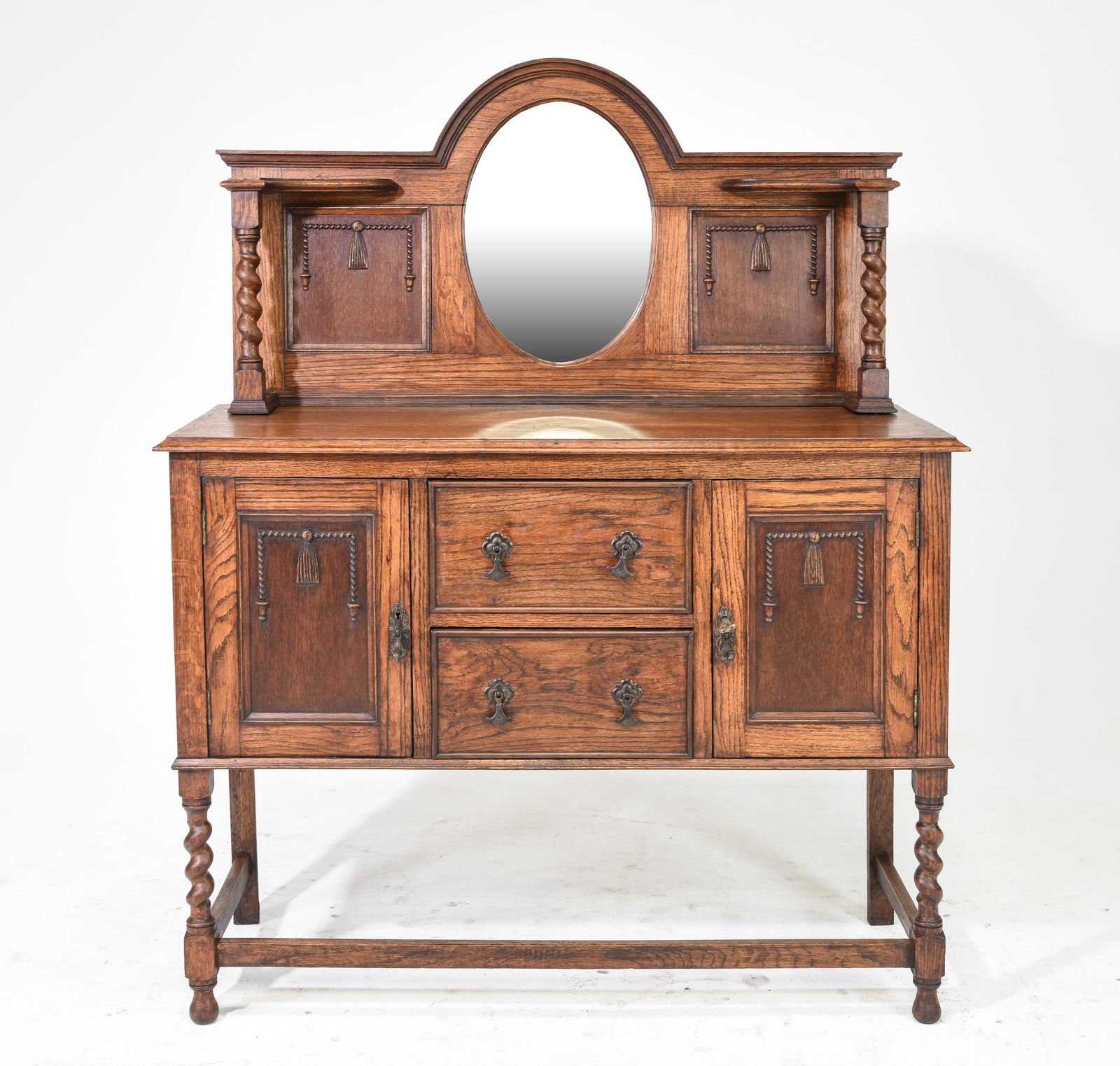 British Oak Mirror Back Barley Twist Sideboard (1 of 8)