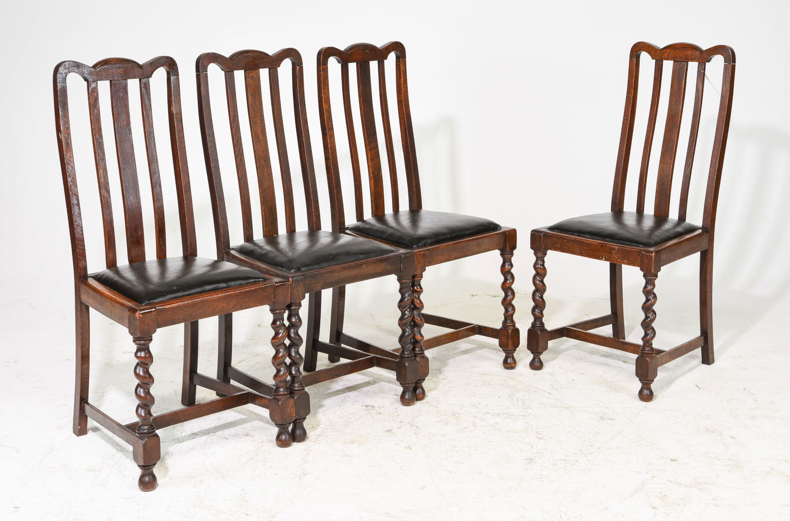 4 British Oak Barley Twist Chairs c.1920's (1 of 3)