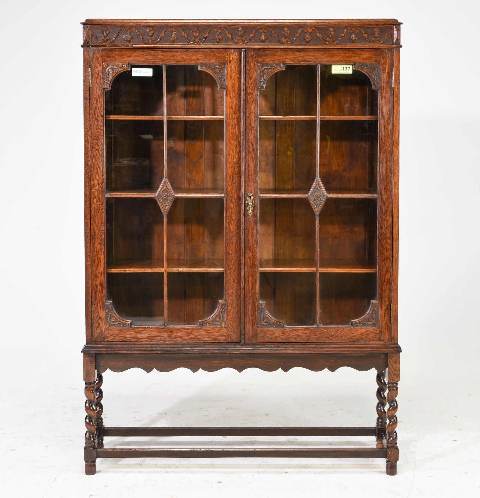 British Carved Oak Barley Twist Display Cabinet (1 of 7)