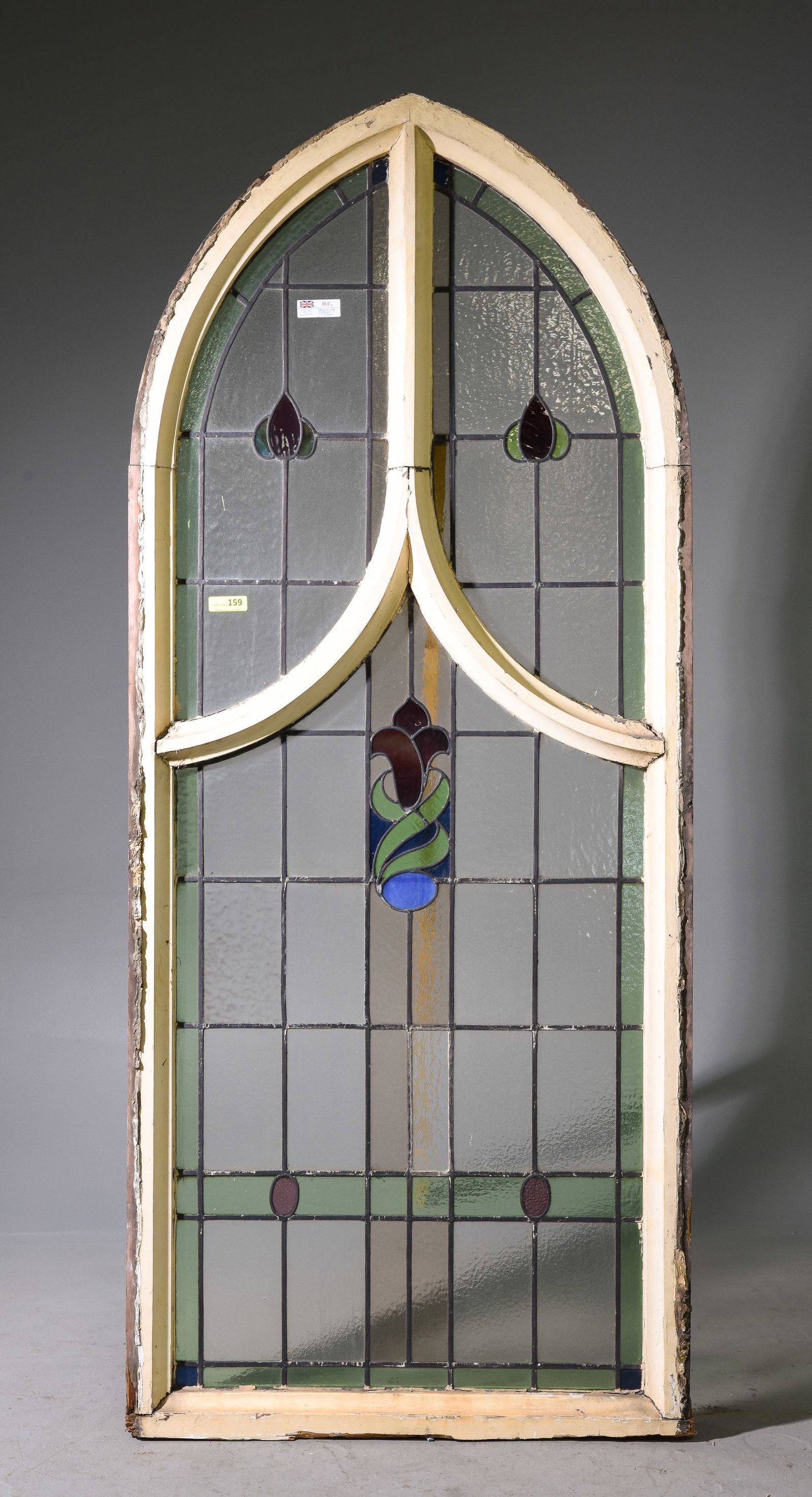 British Wide Arched Stained Glass Window in Frame (1 of 6)