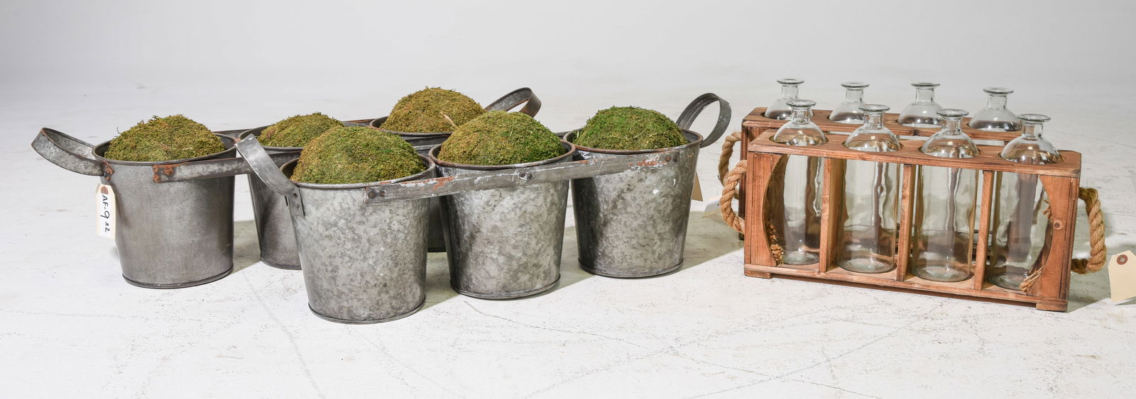 2 Sets Of Bottles In Wood Box & 6 Metal Pots (1 of 5)