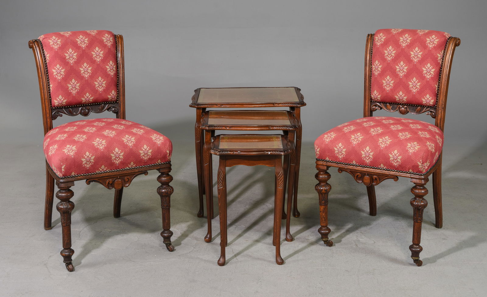 Pair Of Victorian Hall Chairs & Walnut Nest Of 3 Tables (1 of 7)