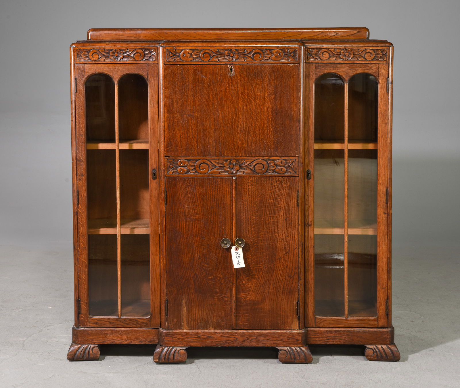 British Oak Bookcase With Drop Front (1 of 7)