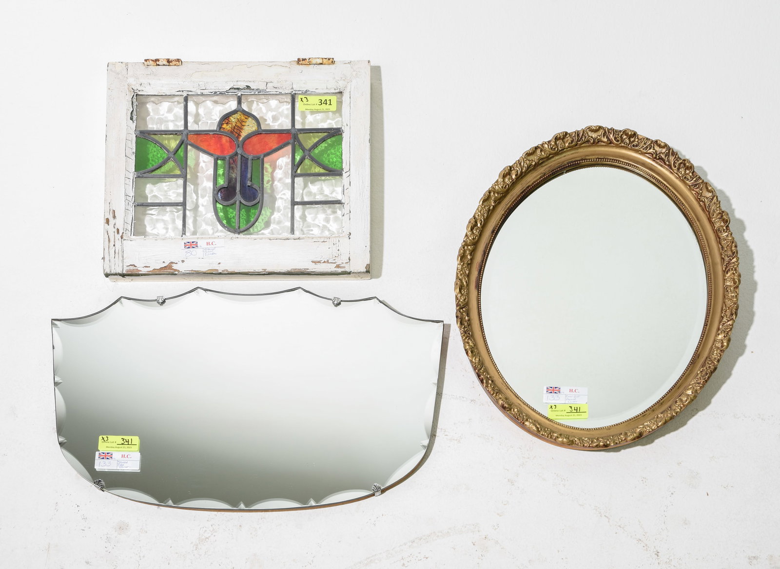 2 Beveled & Oval Gilt Mirror & Stained Glass Window (1 of 5)