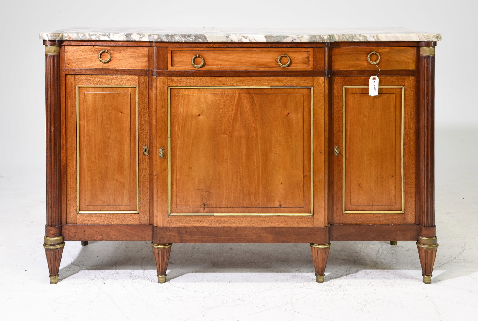 Louis XVI Style Mahogany White Marble Top Sideboard: French Louis XVI Style Mahogany White Marble Top Sideboard - 42 inches tall x 66.5 x 23.5