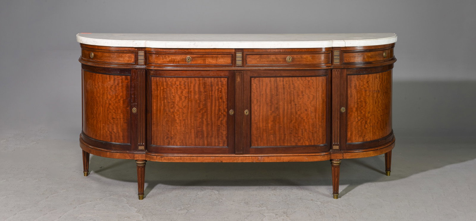 Louis XVI Style White Marble Top Sideboard: French Louis XVI Style Mahogany White Marble Top Sideboard - 39 inches tall x 84 x 21