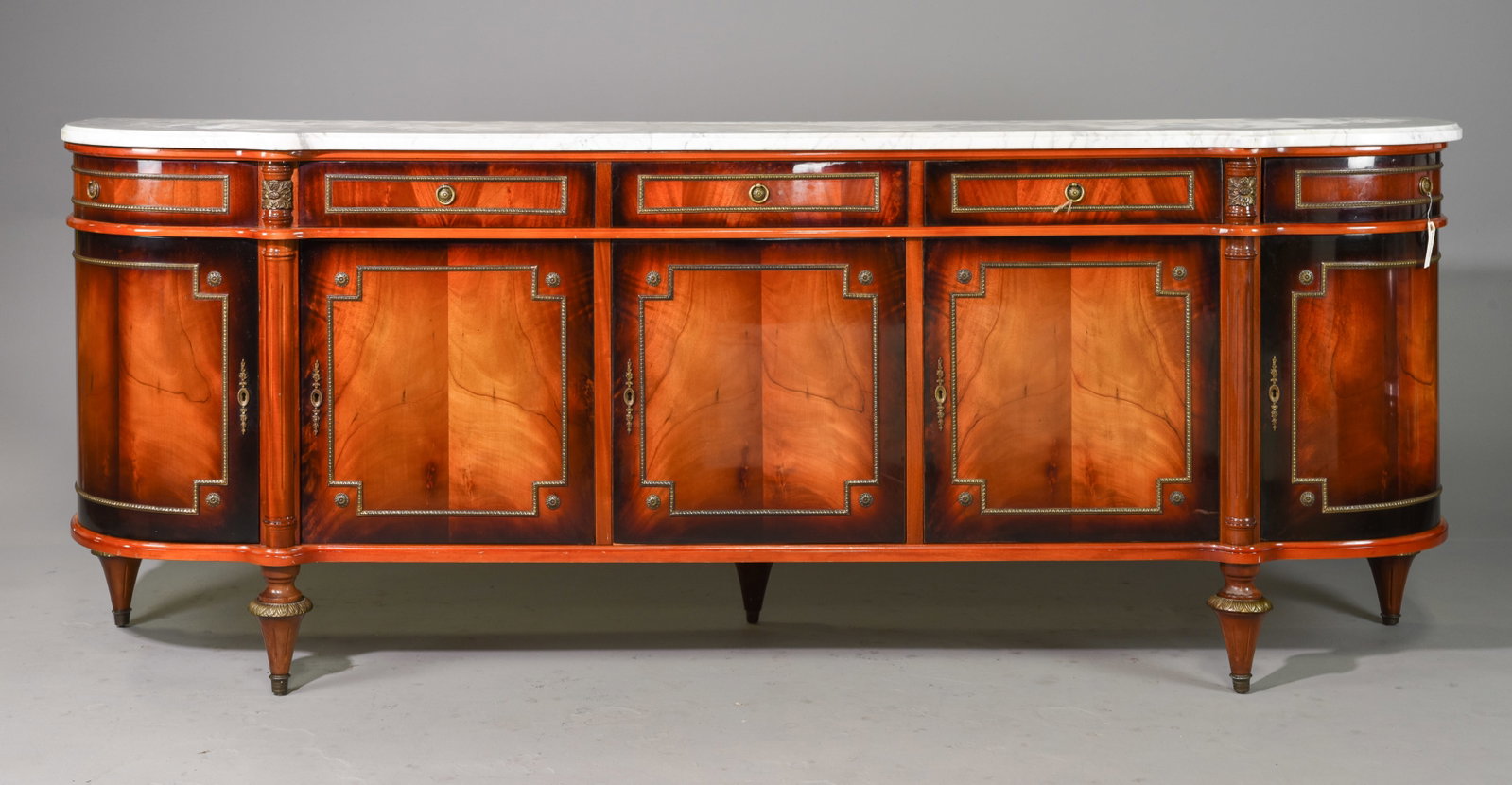 Louis XVI Style Mahogany White Marble Top Sideboard: French Louis XVI Style Mahogany White Marble Top Sideboard - 40 inches tall x 103 x 22