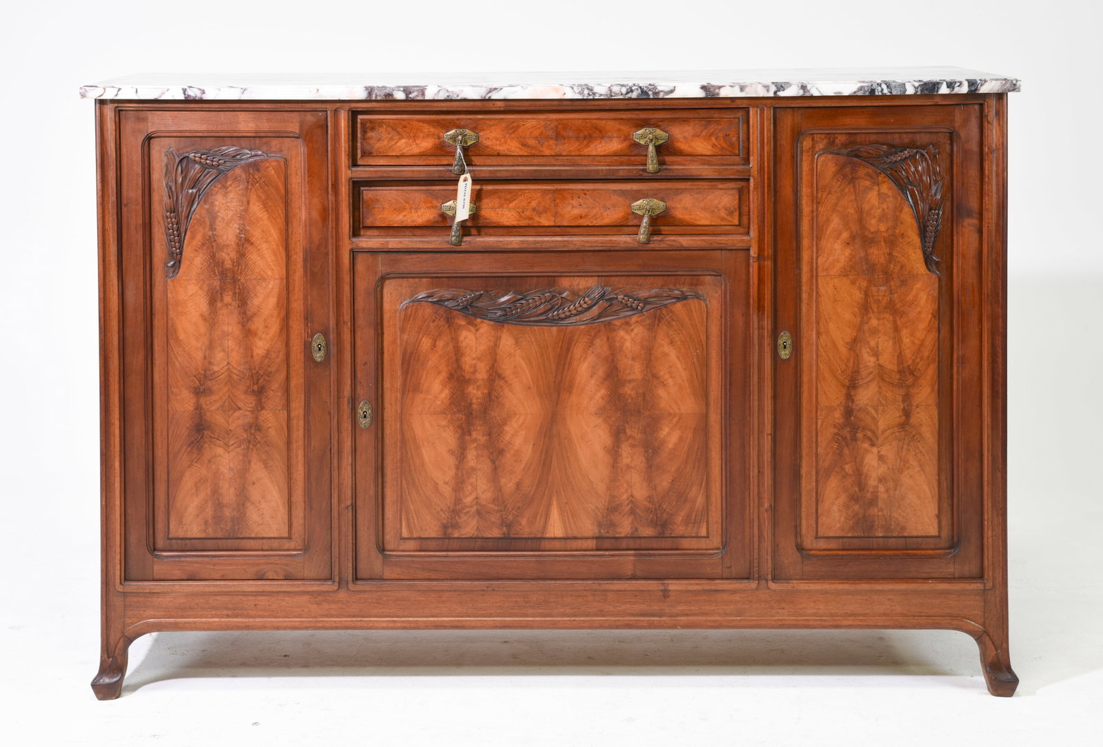 Mahogany White Marble Top Sideboard: Mahogany White Marble Top Sideboard - 43.5 inches tall x 64.5 x 19