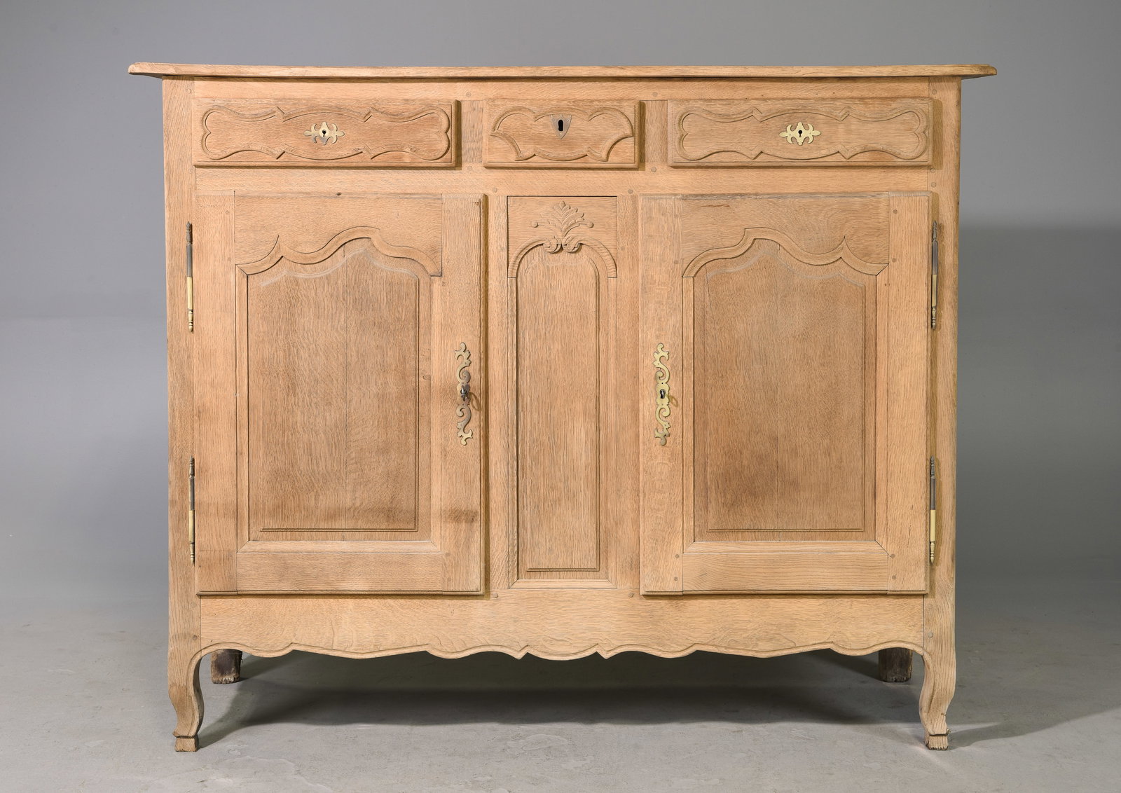 Tall Bleached 3 Drawer / 2 Door Oak Cabinet (1 of 9)