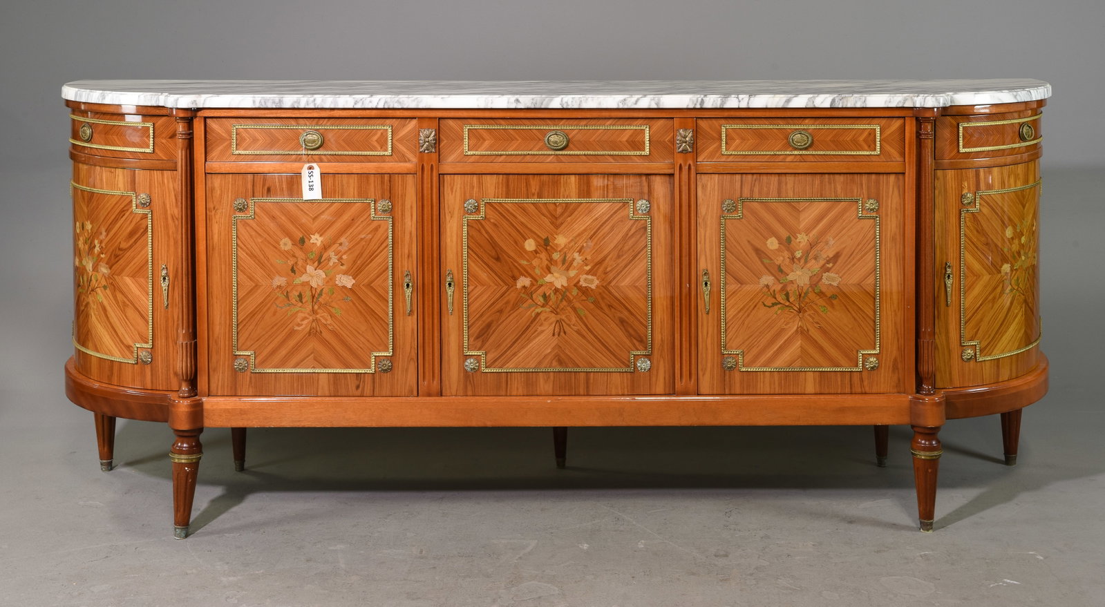 Louis XVI Style White Marble Top Sideboard / Enfilade: French Louis XVI Style White Marble Top Sideboard / Enfilade - 41 inches tall x 100 x 22