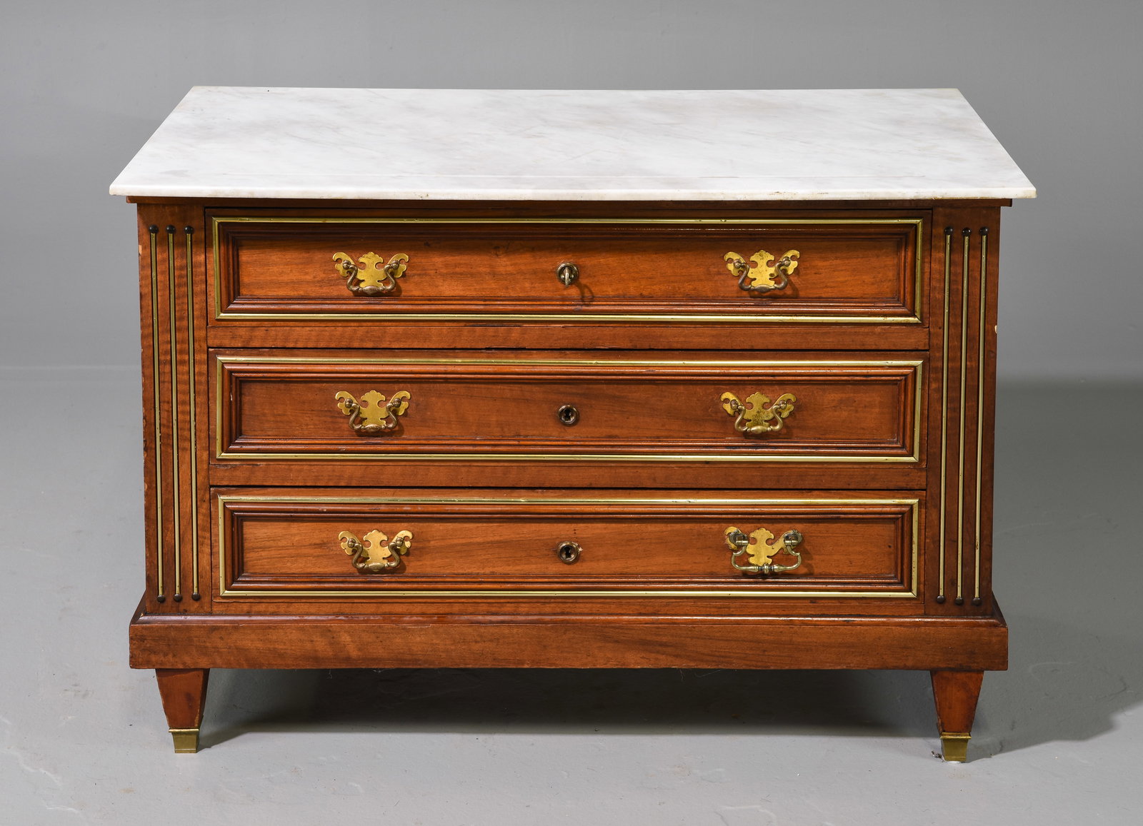 3 Drawer Mahogany White Marble Top Chest (1 of 8)