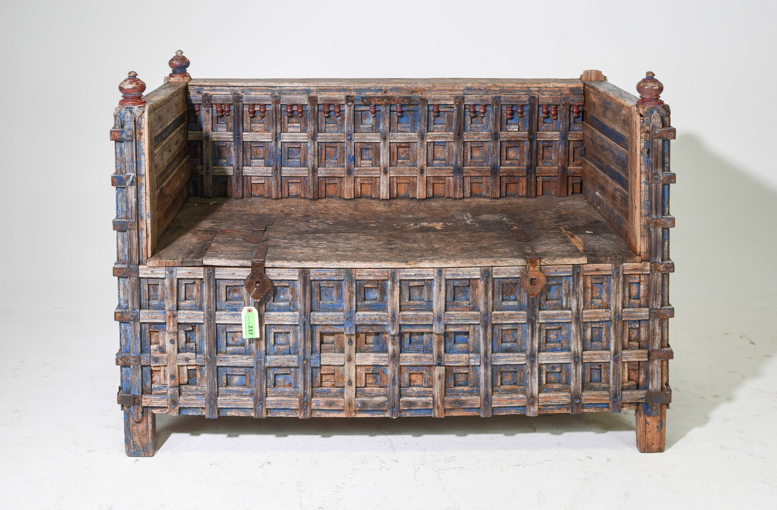 Rustic Blue Painted Indian Carved Bench / Sofa (1 of 6)