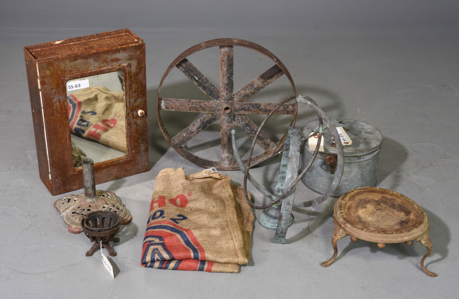 Assorted Country Items, Metal Box, Wheels, ETC. (1 of 3)