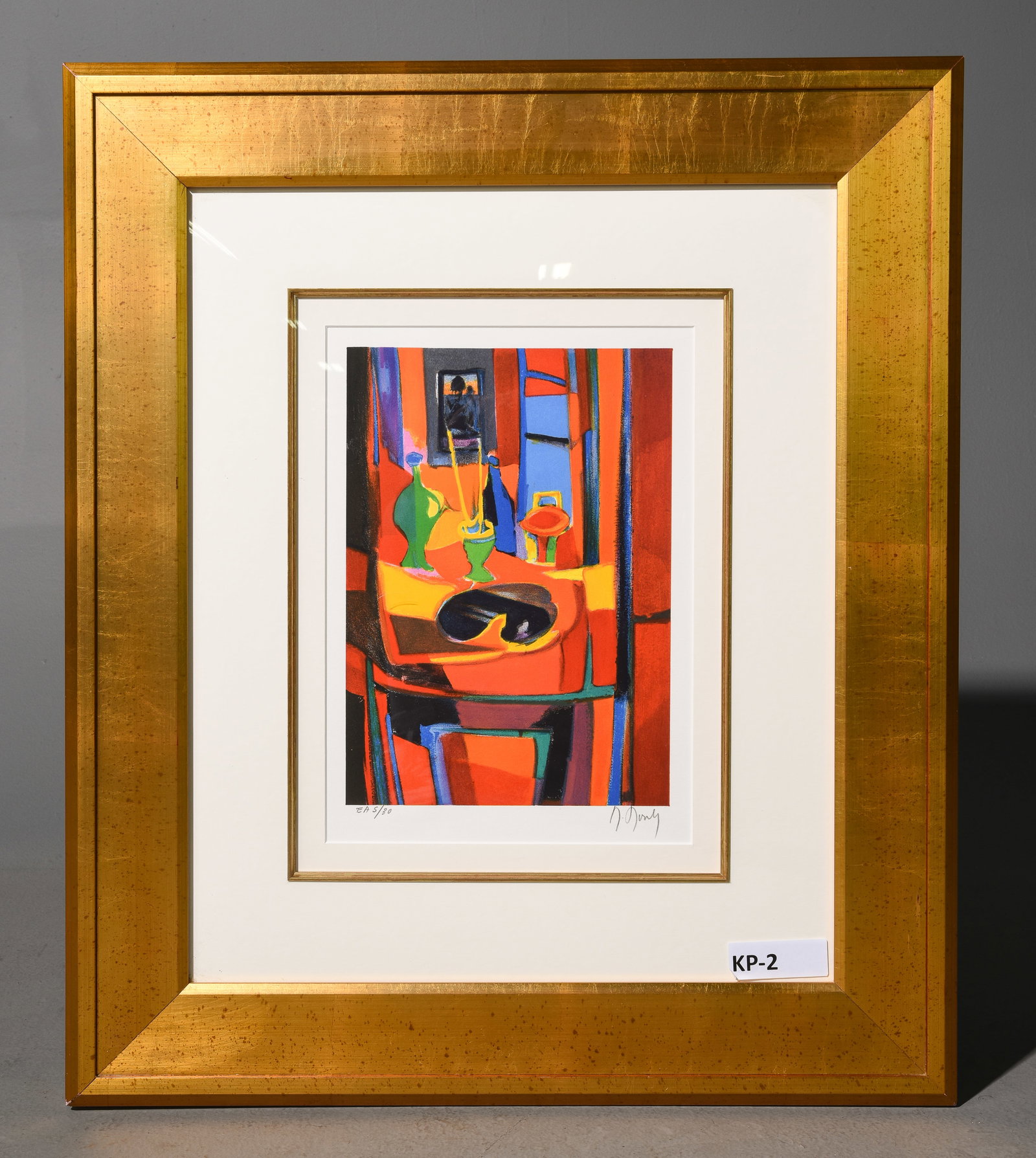 Framed Marcel Mouly Lithograph: Framed Marcel Mouly Lithograph - Artist Signed - 5 out of 30 - " Nature Morte a La Paletter Noir " - 27.5 inches tall x 24 x 1.5 - French Artist 1918-2008