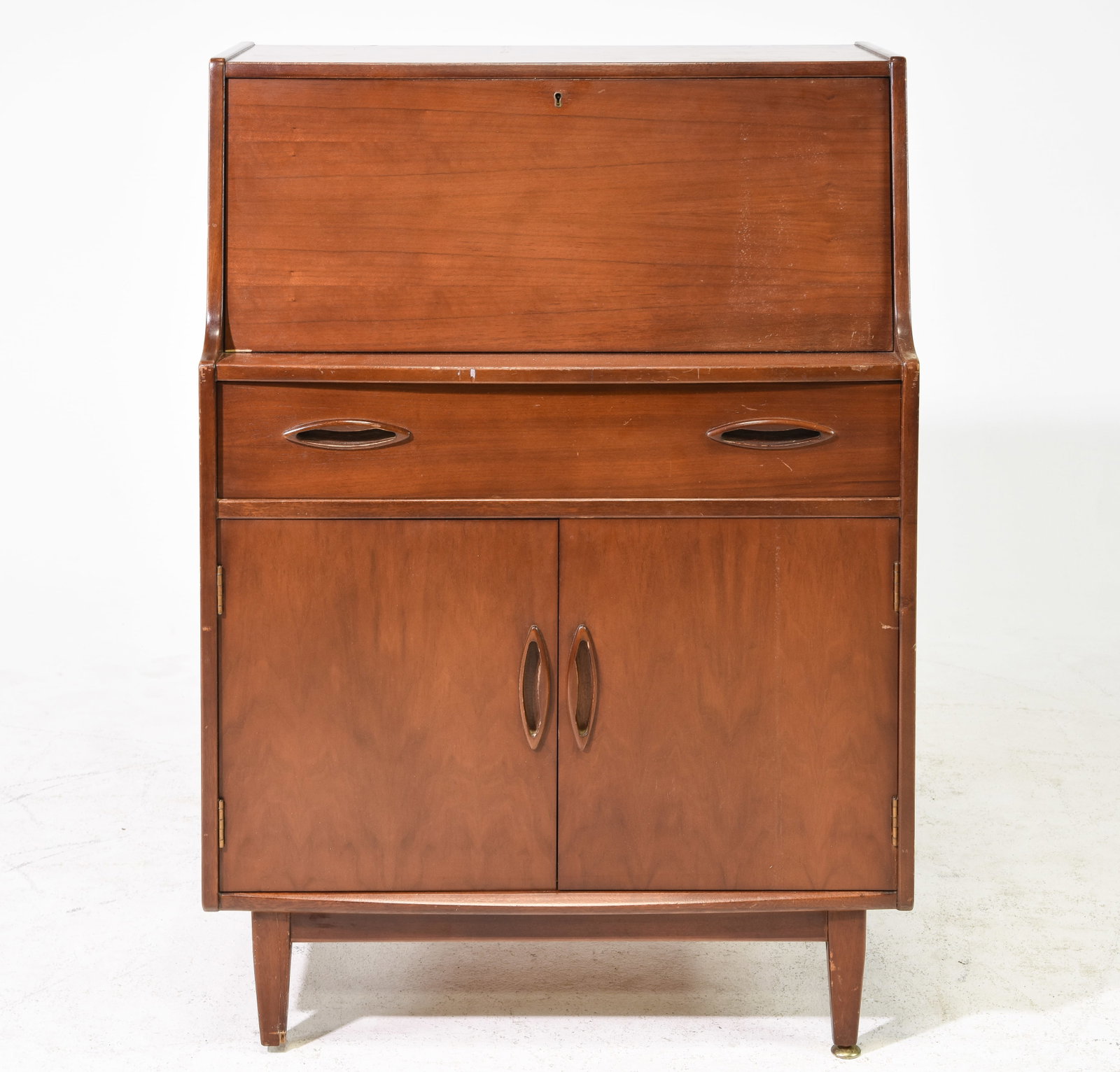 Mid Century Modern Drop Front Desk / Bureau: Danish Modern Style Drop Front Desk / Bureau - 42.5 inches tall x 30 x 16