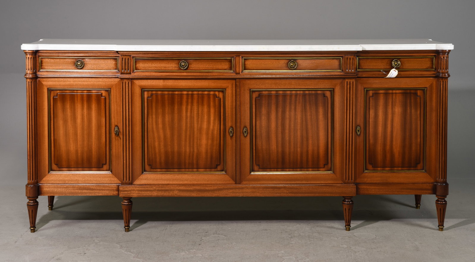 Louis XVI Style White Marble Top Sideboard / Enfilade: French Louis XVI Style White Marble Top Mahogany Sideboard / Enfilade - 40 inches tall x 91 x 21