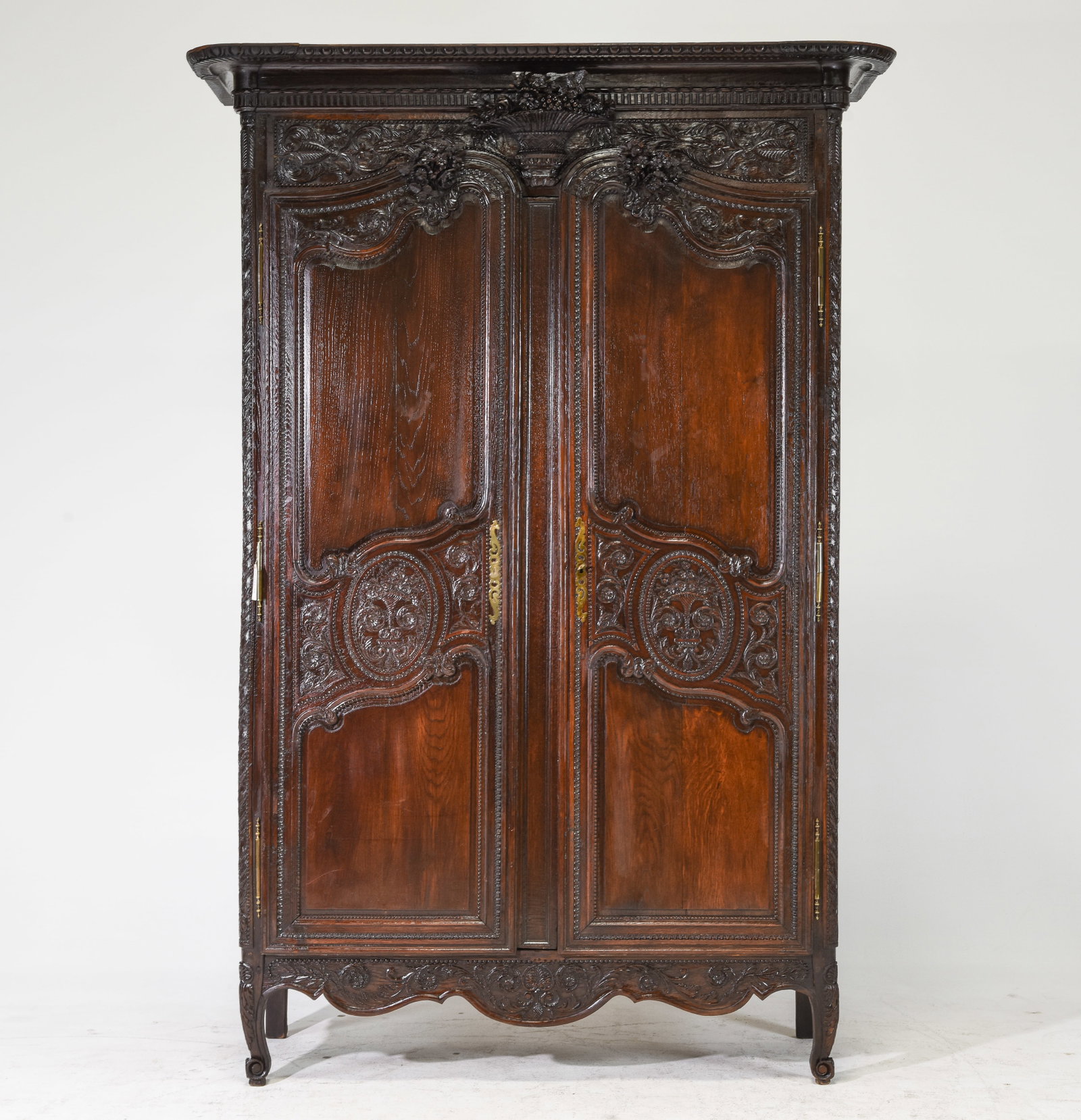 Louis XV Style Carved Oak Marriage Armoire: French Louis XV Style Carved Oak Double Door Marriage Armoire - 95.5 inches tall x 76 x 25 C.1890's - 1920's