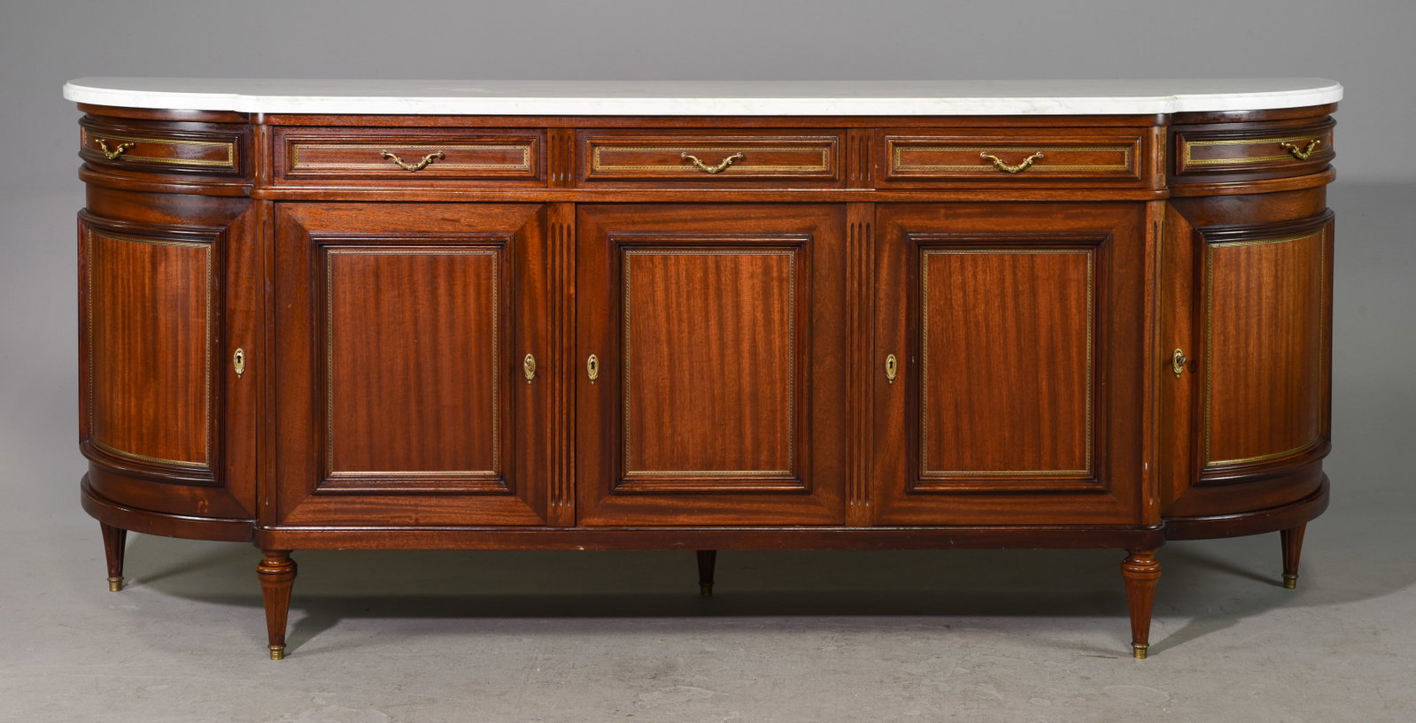 Louis XVI Style White Marble Top Sideboard: French Louis XVI Style White Marble Top Sideboard / Enfilade - 41 inches tall x 98 x 23