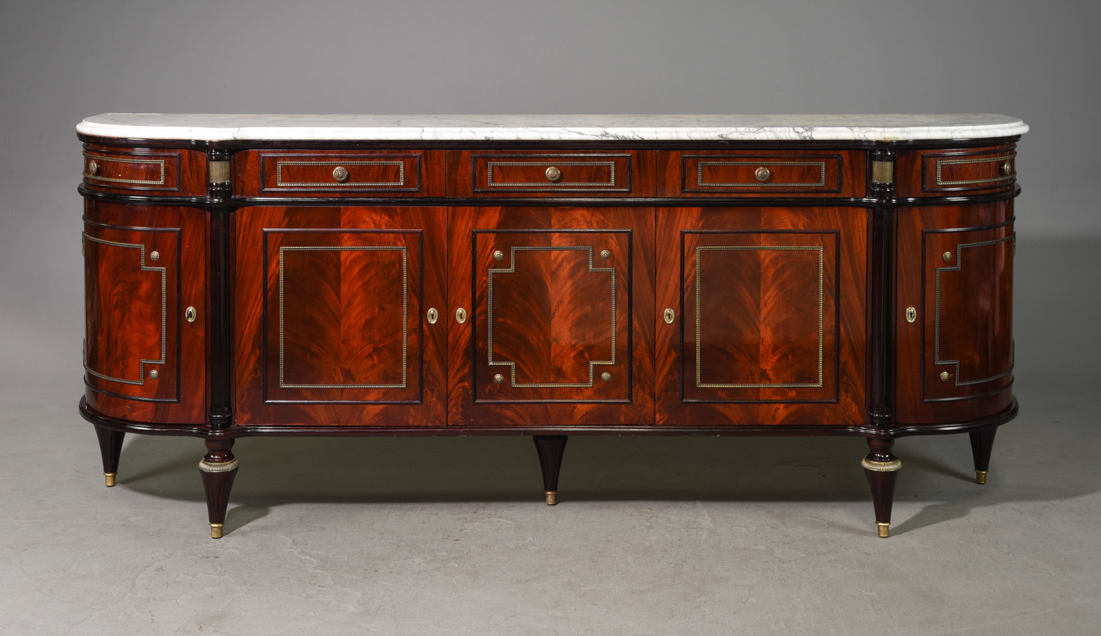Louis XVI Style White Marble Top Sideboard: Louis XVI Style White Marble Top Sideboard / Enfilade - 40.5 inches tall x 98.5 x 21
