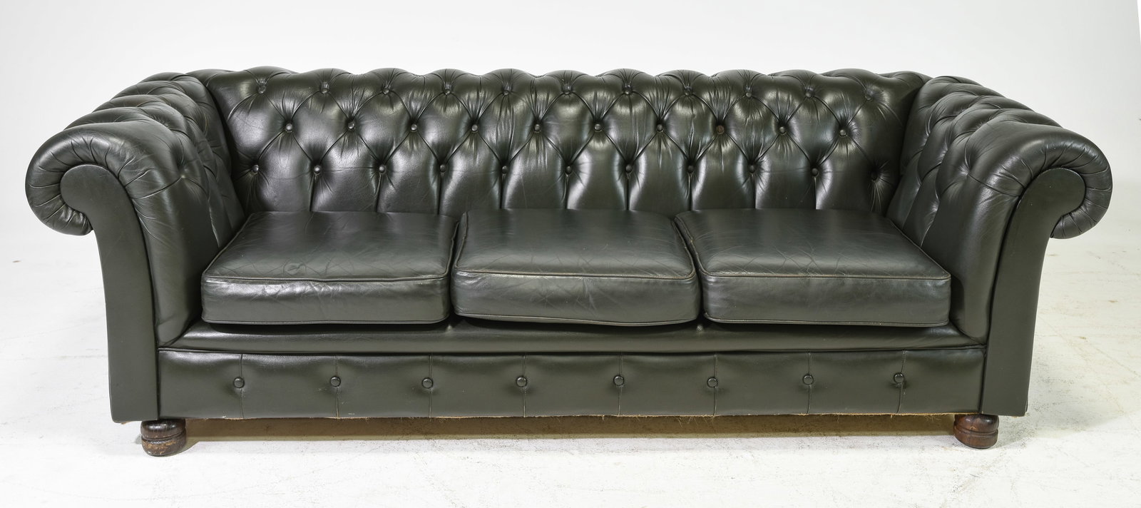 British Green Leather Chesterfield 3 Seater Sofa (1 of 8)