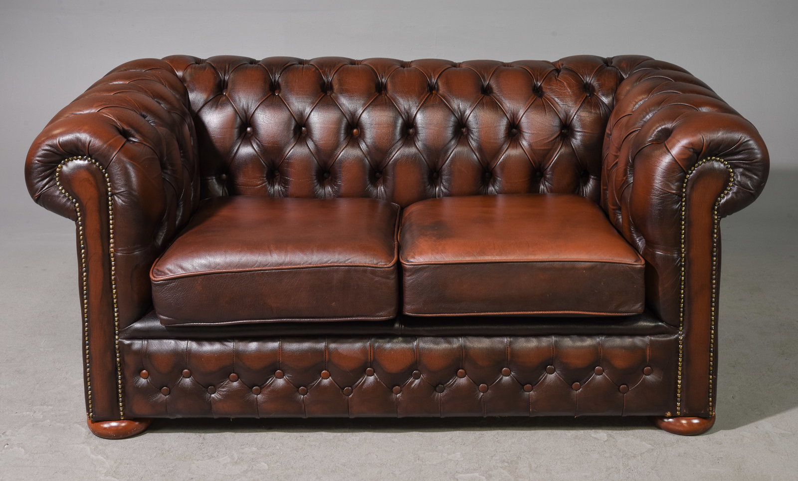 British Brown Leather Chesterfield 2 Seater Sofa (1 of 5)