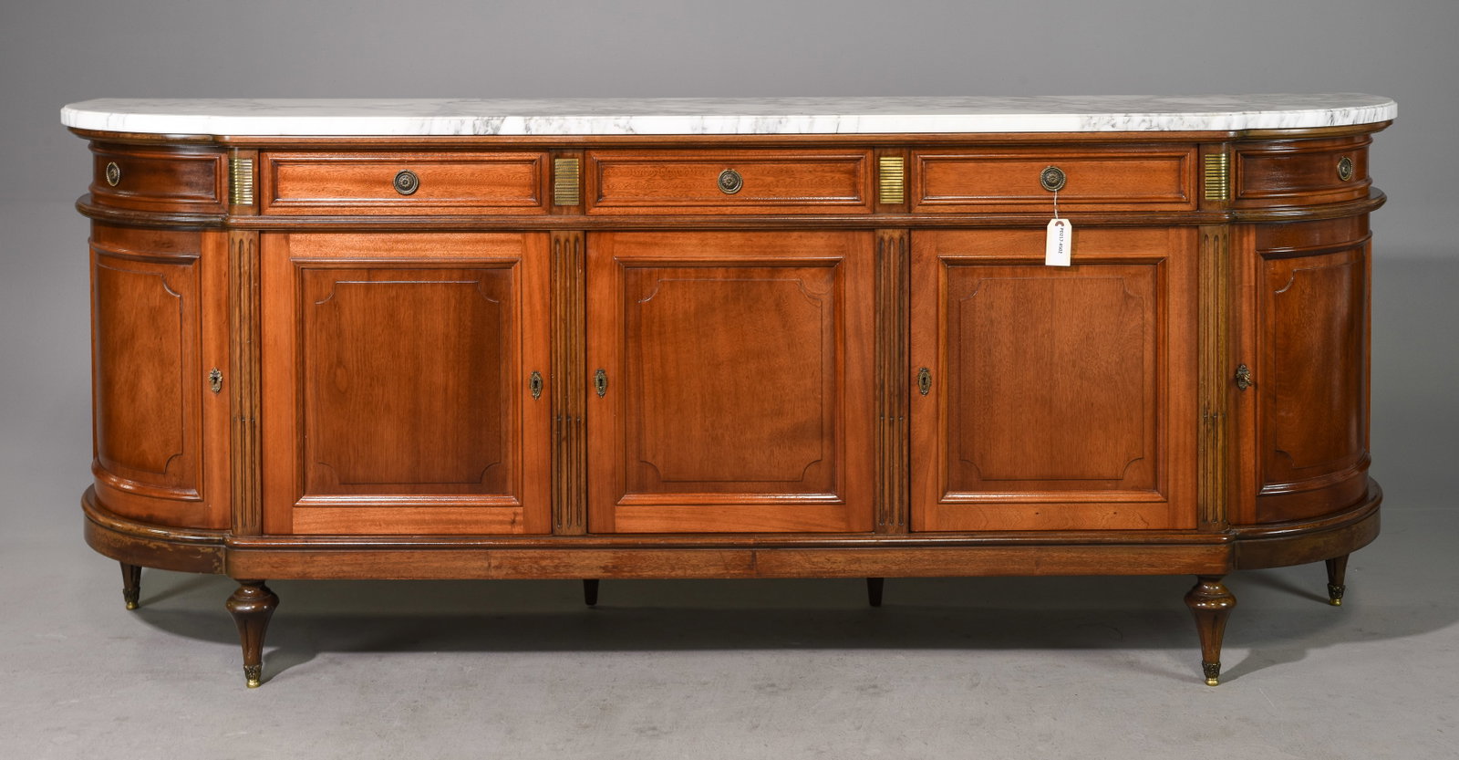Louis XVI Style White Marble Top Sideboard: French Louis XVI Style White Marble Top Mahogany Sideboard - 40 inches tall x 99 x 22