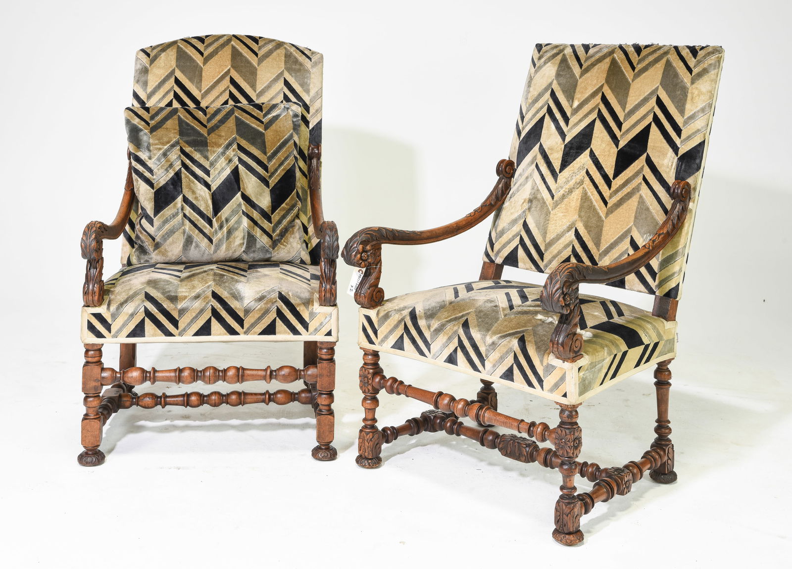 Pair Of Louis XIII Style Walnut Upholstered Arm Chairs (1 of 7)