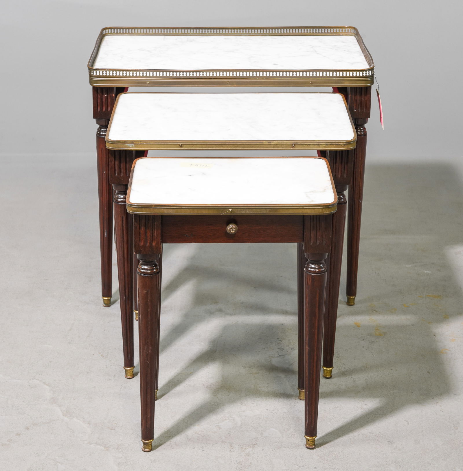 Louis XVI Style White Marble Top Nest Of 3 Tables (1 of 2)