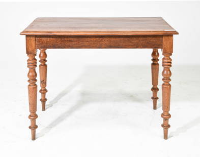 French Oak Writing Table with Turned Legs: French Oak Writing Table with Turned Legs - 29 inches tall x 39 x 32